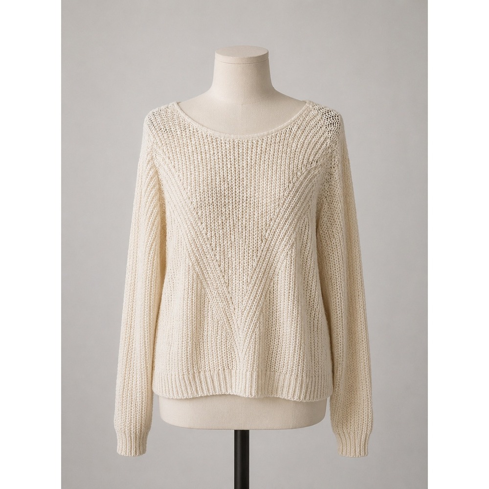 Daytrip Cream Open Knit V-Neck Sweater Strap Back Detail Ivory Medium
